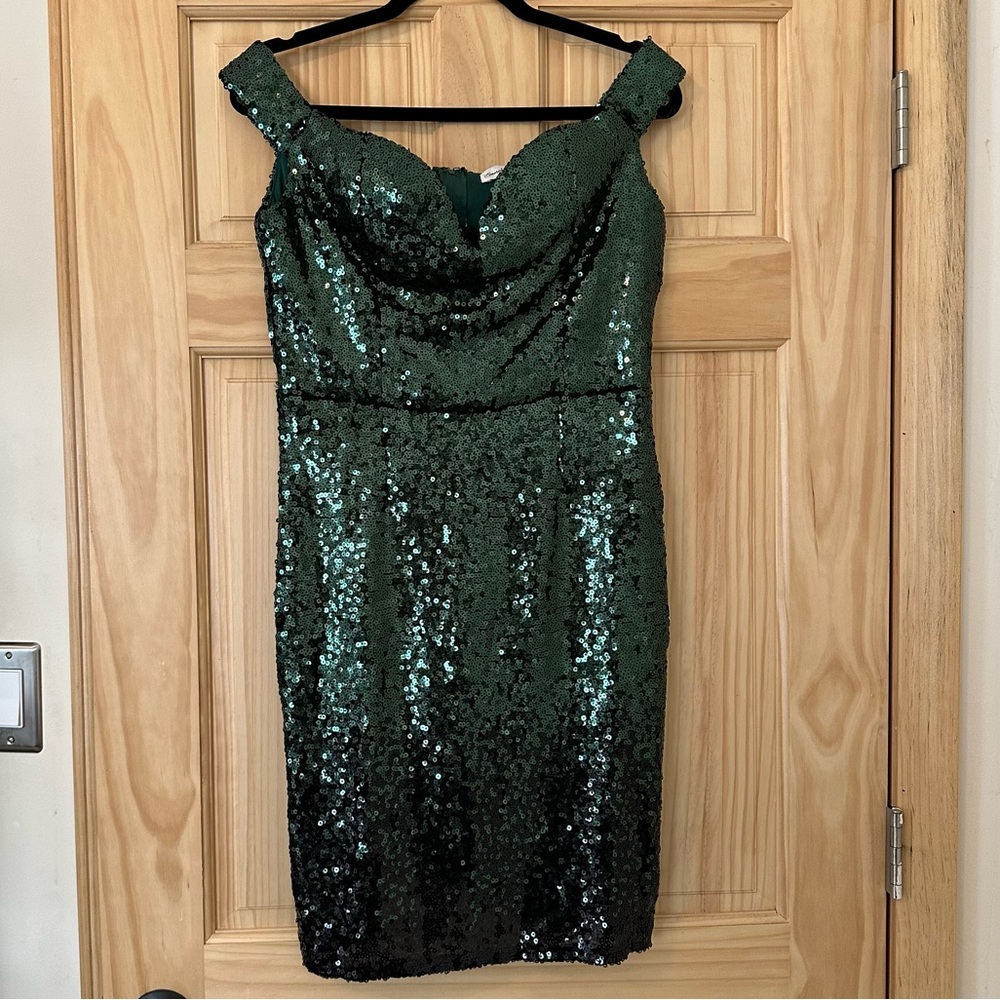 Emerald Sundae Green Sequin Off the Shoulder Dress Vintage VLV